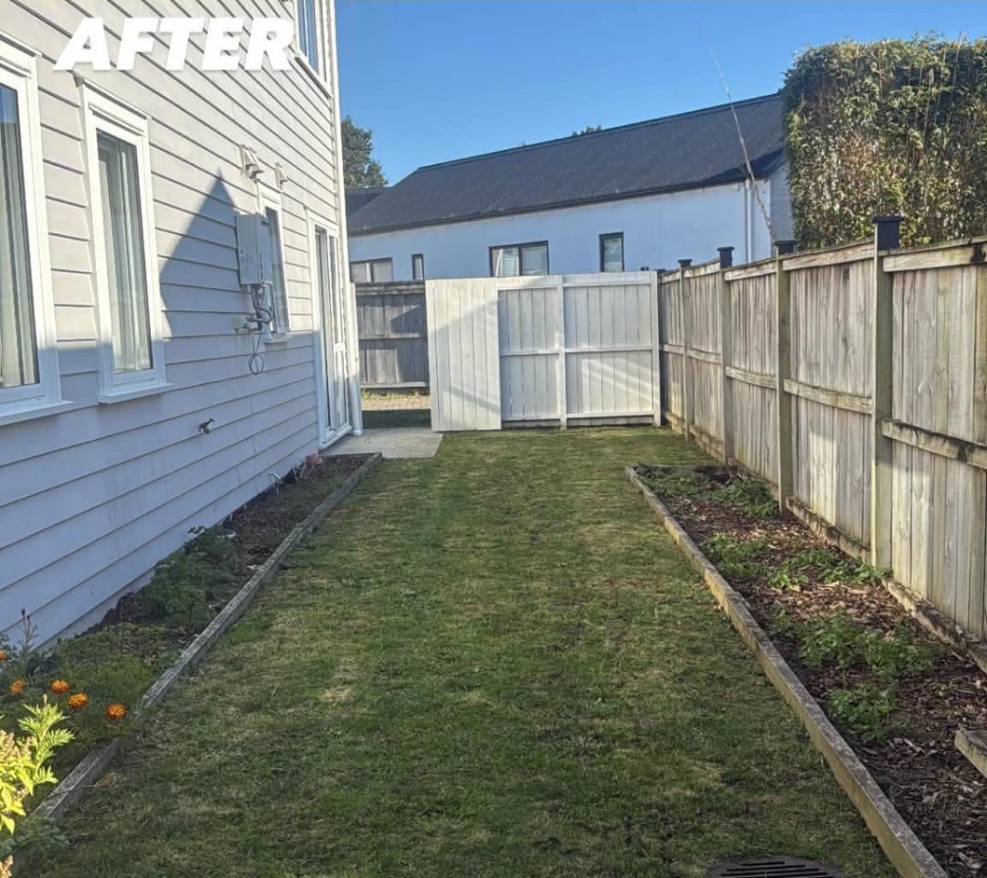 Narrow Side Lawn Tidy — after professional lawn care by Tauwhare Lawn Care Services