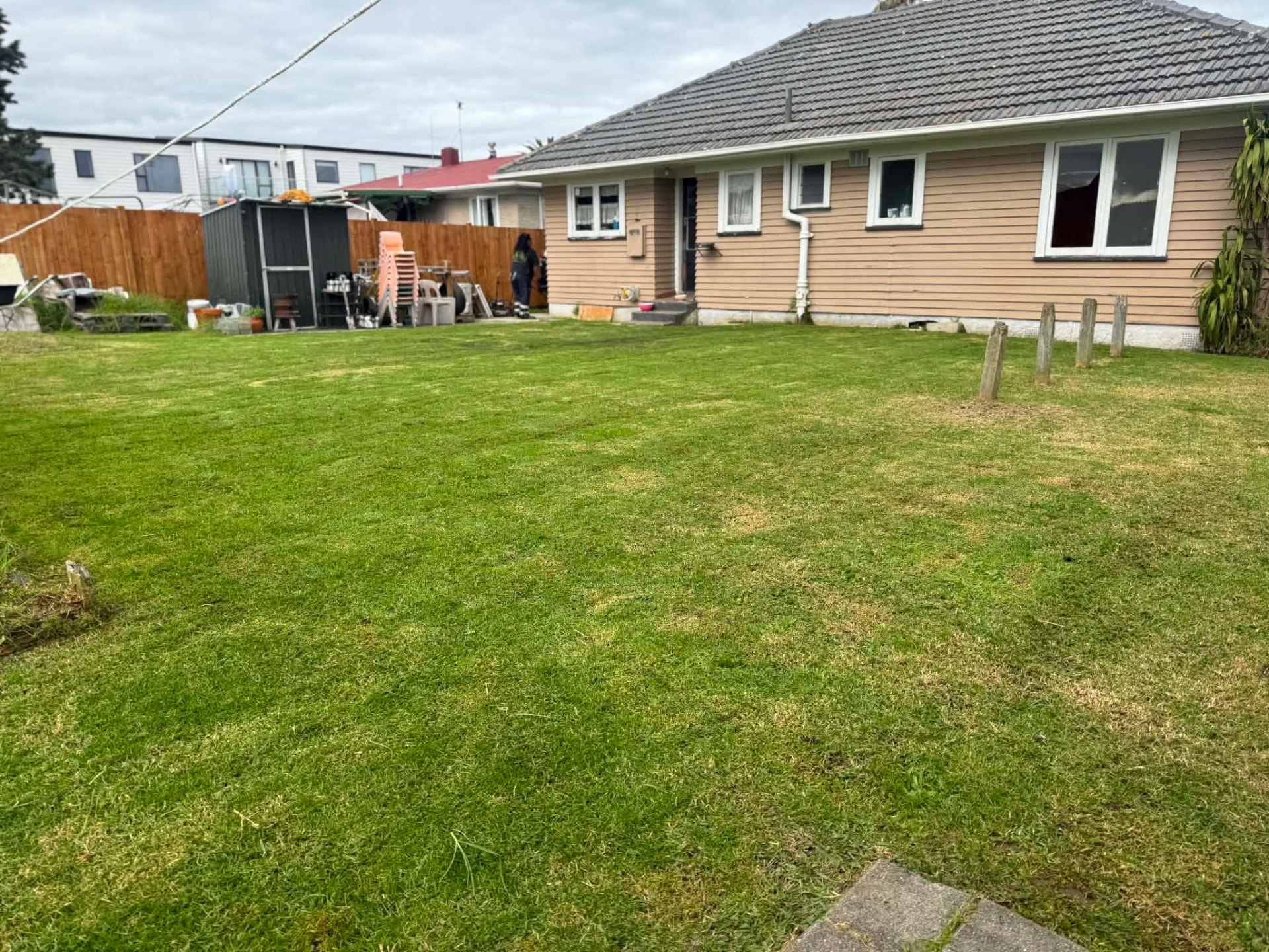 Large rear lawn evenly mowed by Tauwhare Lawn Care Services