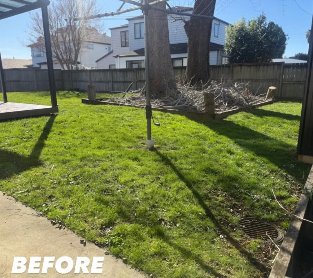 Patio Lawn & Garden Bed Clean Up — before lawn care work
