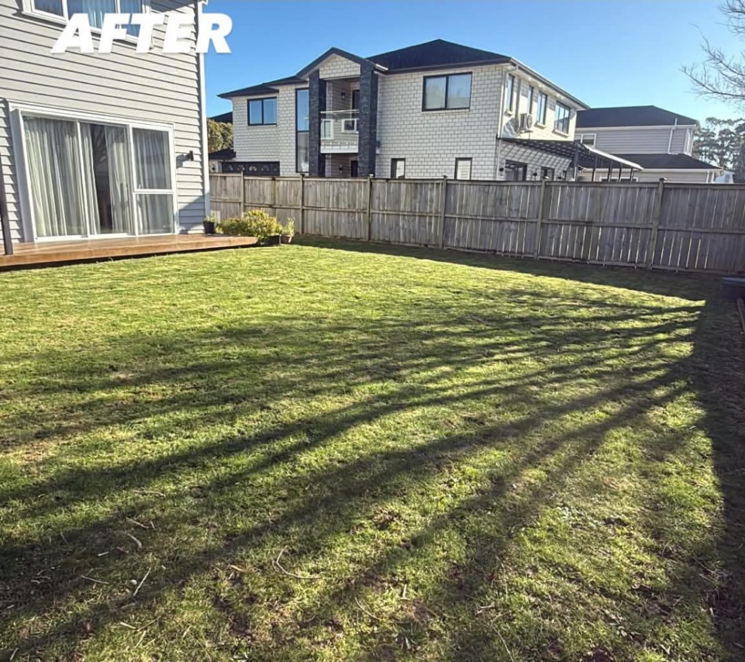 New Build Backyard Mow — after professional lawn care by Tauwhare Lawn Care Services