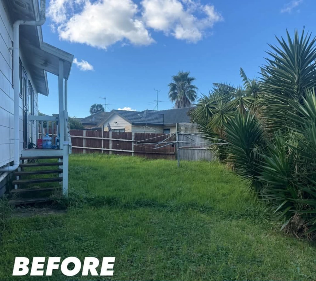 Villa Back Lawn Mow — before lawn care work